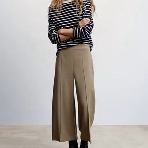 MANGO High-waist Olive Palazzo Pants